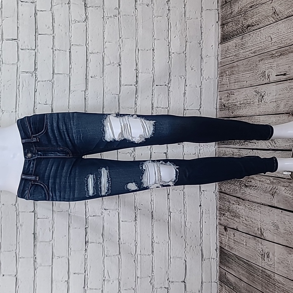 AE Next Level Comfy Cotton Blend Ripped Mid Rise Skinny Ankle Jegging Dark Wash